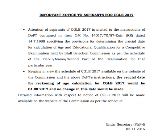 SSC CGL New age limit notice