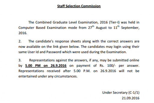 SSC CGL 2016 Official Notice 