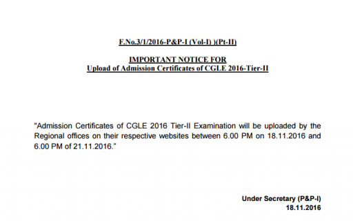 SSC CGLTier 2 Admit card 2016 Notice