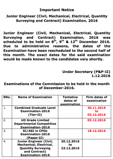 SSC JE Exam Re-Scheduled